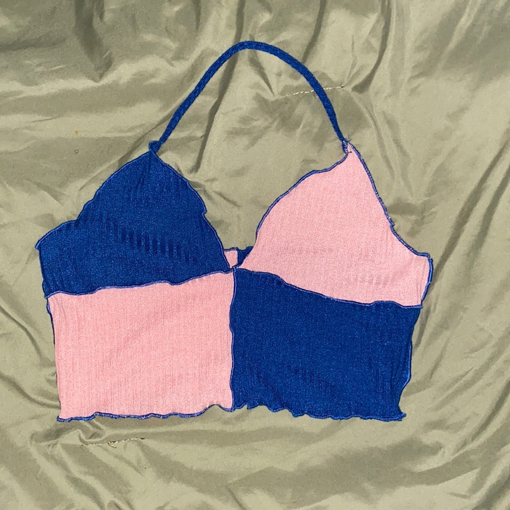 Trendy pink and blue halter top